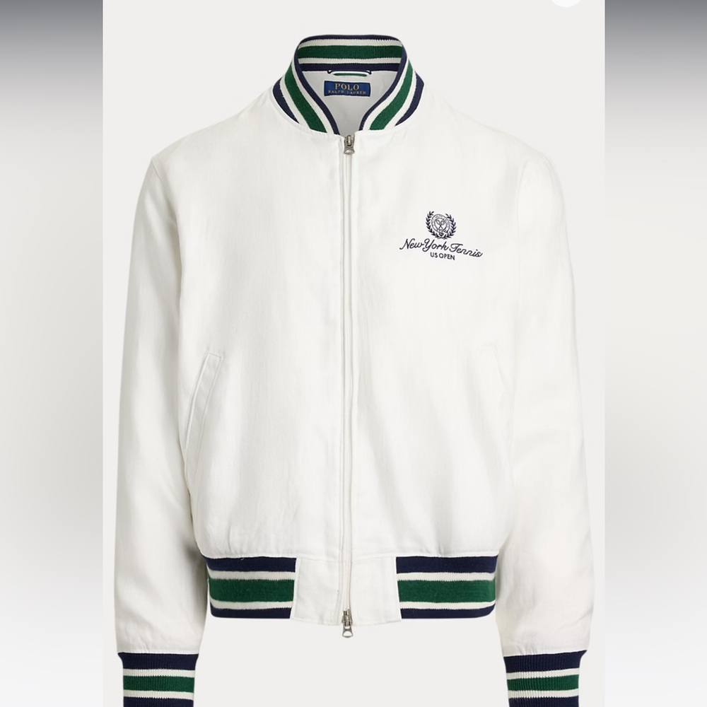 Official Us Open Polo by Ralph Lauren White Linen Bomber Jacket